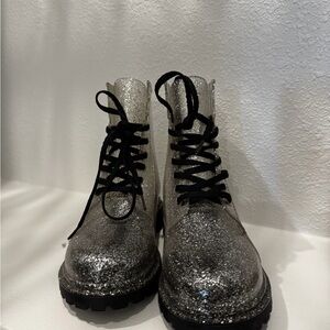 Forever 21 Silver Glitter Combat Boots